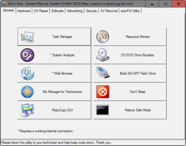 All-in-One System Rescue Toolkit Windows PE Tool interface