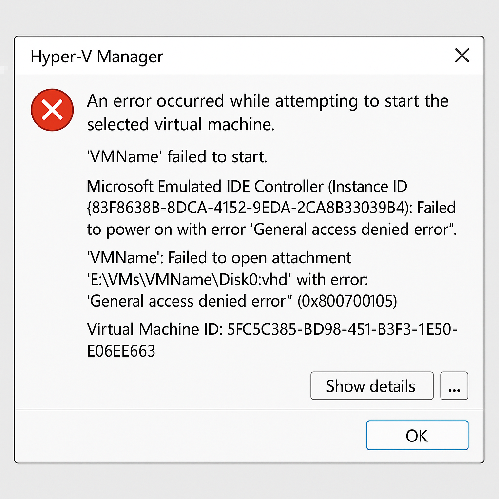 Hyper-V 0x80070005 Error